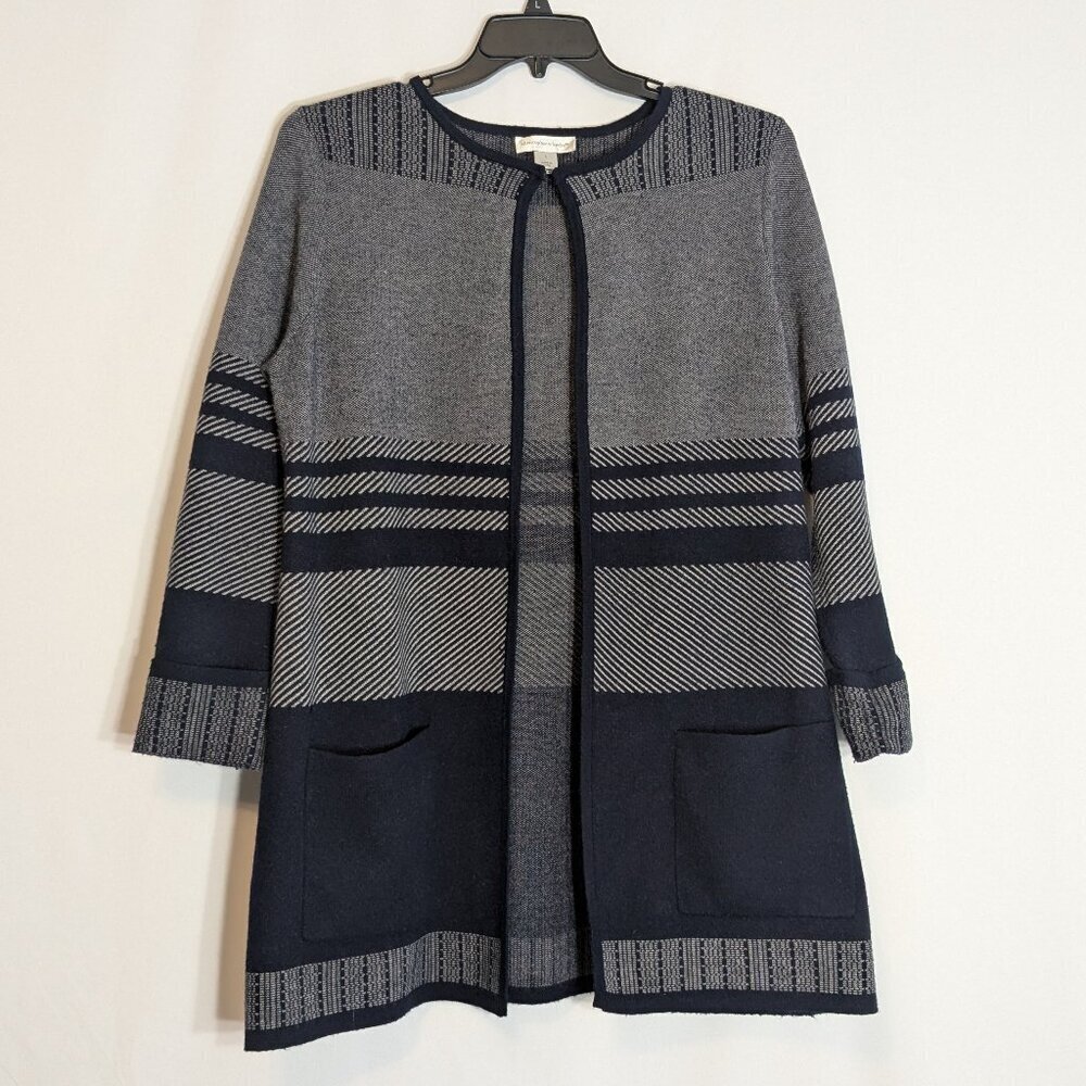 CHRISTOPHER & BANKS Navy Blue Long Sleeve Mid-Length Cardigan; Size L